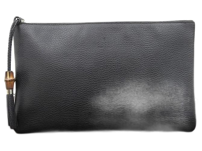 Gucci Leather Bamboo Clutch 376858 Black Pony-style calfskin  ref.1101626