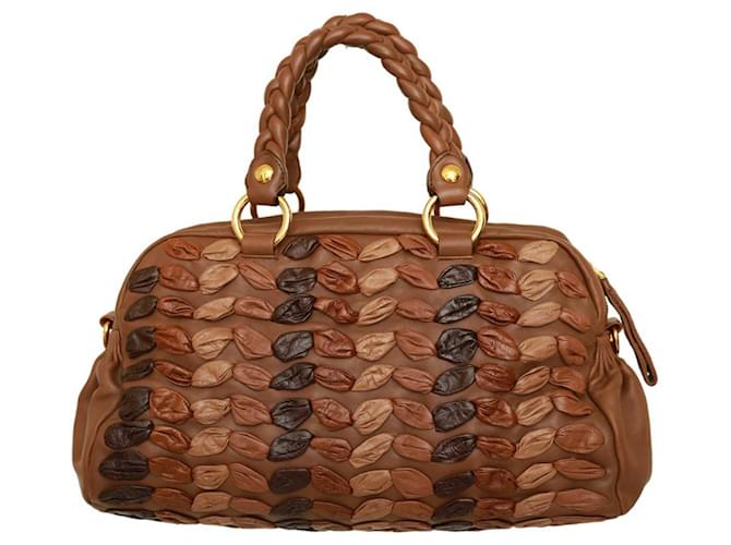 Miu Miu Brown Hues calf leather Wrinkled Leather Braided Bag Satchel Zip Handbag  ref.1101969