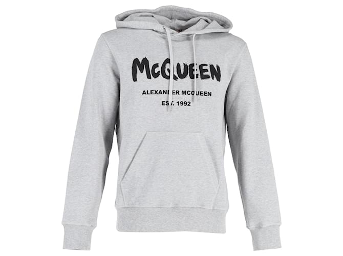Sudadera con capucha y logo Graffiti de Alexander McQueen en algodón gris  ref.1102062