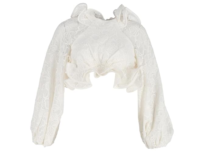 Zimmermann The Lovestruck Ruffled Top in Off-White Cotton Lace Cream  ref.1102066
