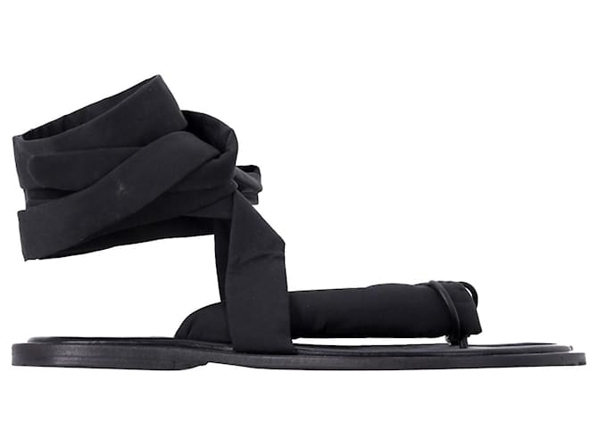 Ganni Puffy Wrap Sandals in Black Canvas Cloth  ref.1102068