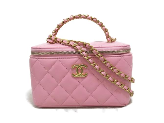 Chanel Quilted Caviar Vanity Case with Chain AP2805 Pink Leather  ref.1102108