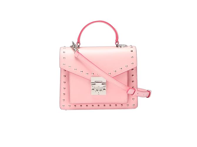 MCM Patricia Studded Satchel Pink Leather  ref.1102119