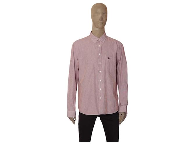 Burberry Purple White Stripes Cotton Men Casual Button Down Shirt Top Size XL  ref.1102387