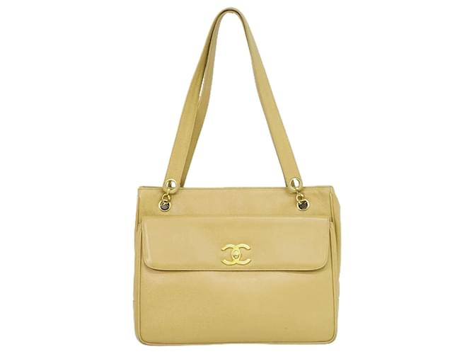 Timeless Chanel Logo CC Beige Leather  ref.1102393