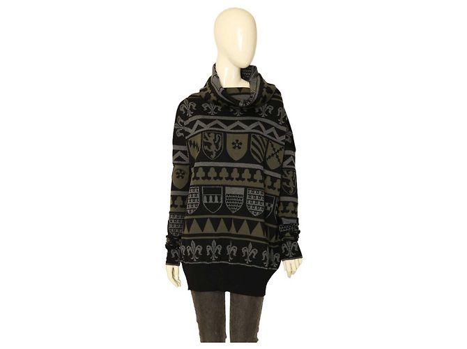 Stella Mc Cartney Stella McCartney Schwarzgrauer Kaschmir-Strickpullover mit Wasserfallausschnitt, mittelalterliche Größe 38 Mehrfarben