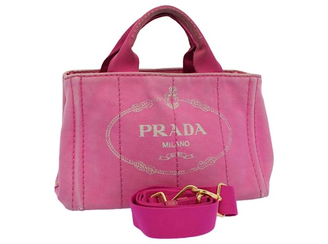 PRADA Canapa PM Hand Bag Canvas 2way Pink Auth yb387 Cloth  ref.1102486