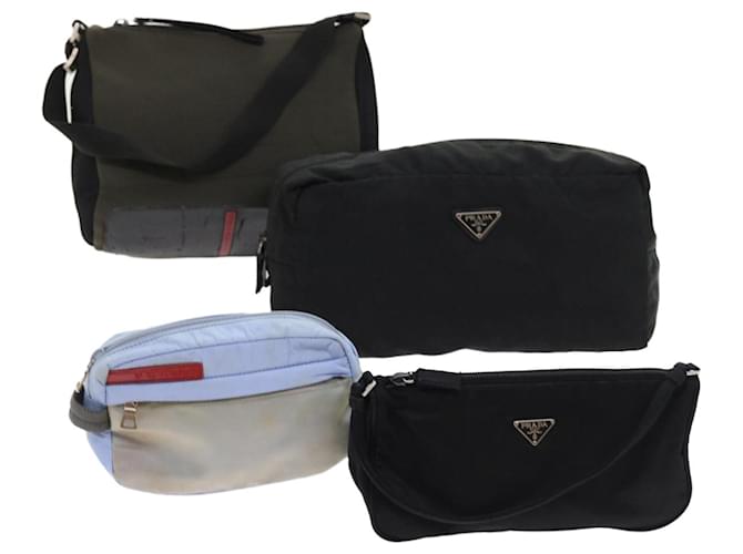 PRADA Sports Hand Bag Pouch Nylon 4Set Black Light Blue Auth ki3595  ref.1102560