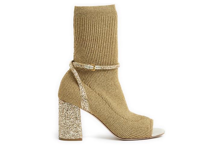 Miu Miu Boots EU40 Opentoe golden sock Glitter  ref.1102751