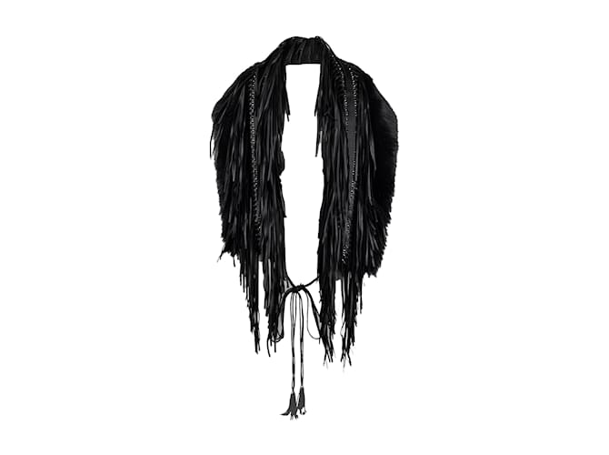 Autre Marque Colección Privée Bufanda de pelo sintético con flecos de piel Negro  ref.1102769