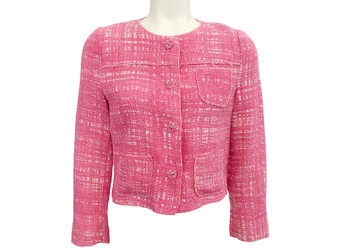 Prada pink / White Cropped Tweed Jacket Cotton  ref.1102832