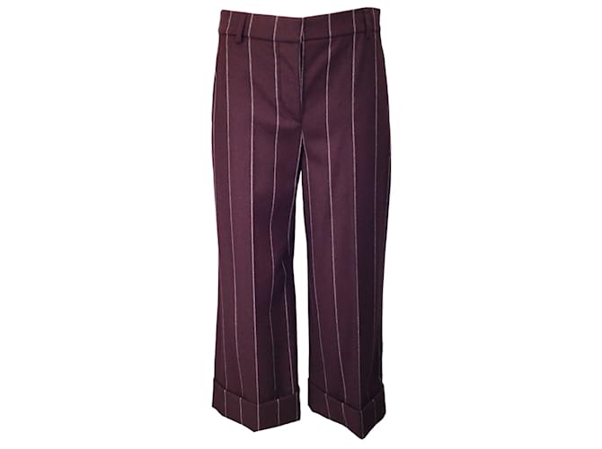 Thom Browne Burgundy Pinstriped Cropped Wool Trousers / Pants Dark red  ref.1102855