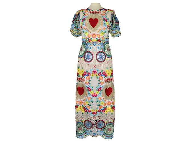 Dolce & Gabbana Vestido largo con bordado floral multicolor Algodón  ref.1102860