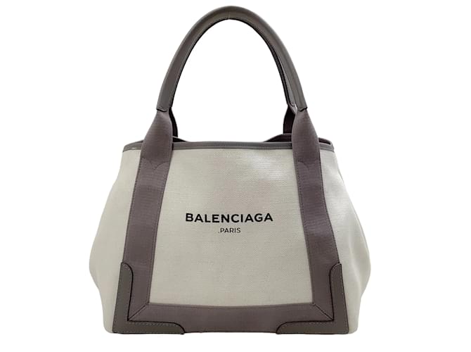 Balenciaga Grey / Ivory Canvas Logo Cabas Tote Bag Cream Leather  ref.1102869