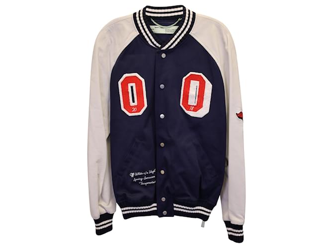 Off White Off-White Eagle Patch Varsity Jacket in Navy Blue Cotton  ref.1102906