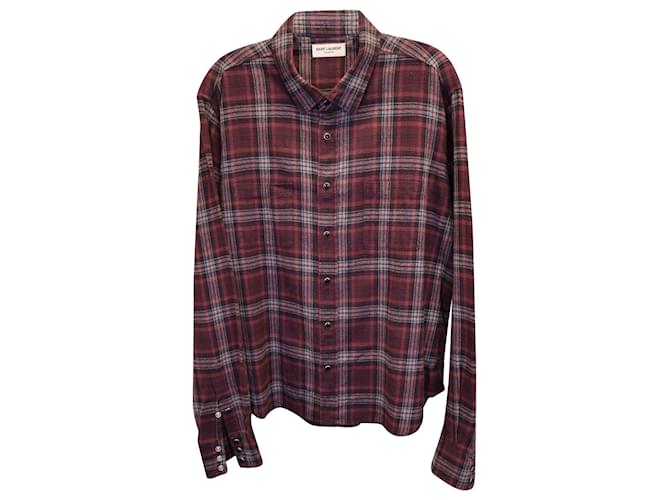 Camisa con botones a cuadros de Saint Laurent en algodón burdeos Roja  ref.1102922