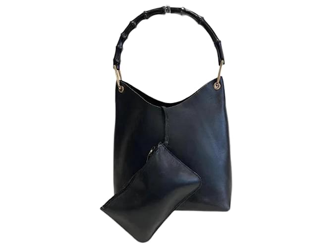 Gucci Bamboo Handle Hobo Handbag 001.2058.1880.0 Black Leather Pony-style calfskin  ref.1102938