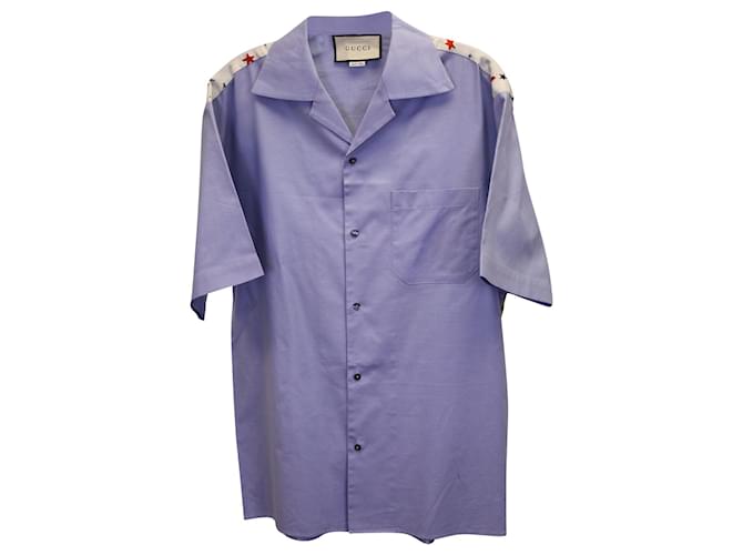 Camisa de manga corta con estampado Gucci Genie en algodón azul  ref.1102976