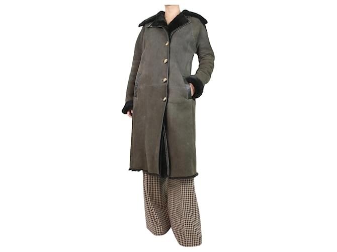 Autre Marque Khaki sheepskin midi button-up coat - size UK 14  ref.1103311