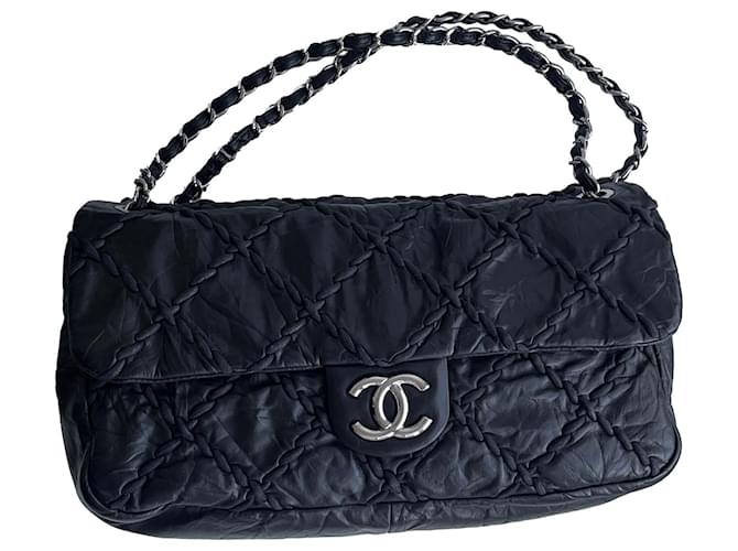 Chanel XL Classic Flap Bag Navy blue Leather  ref.1103342