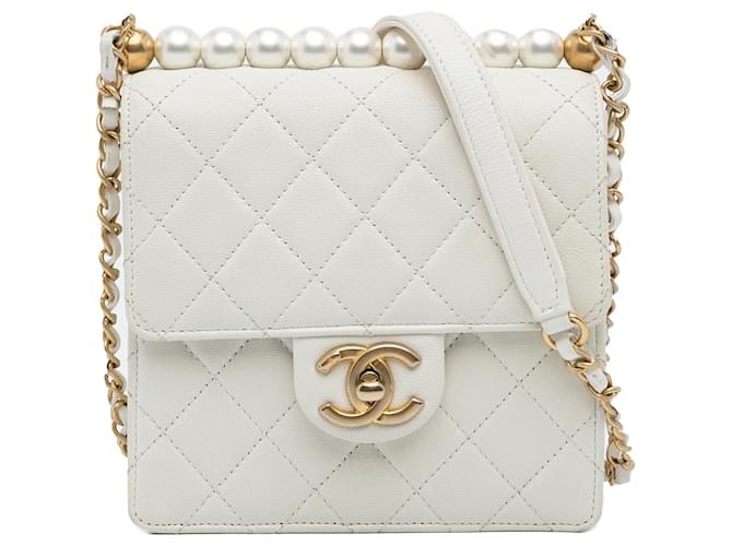 Chanel White Small Chic Pearls Flap Bag Leather Pony-style calfskin  ref.1103364