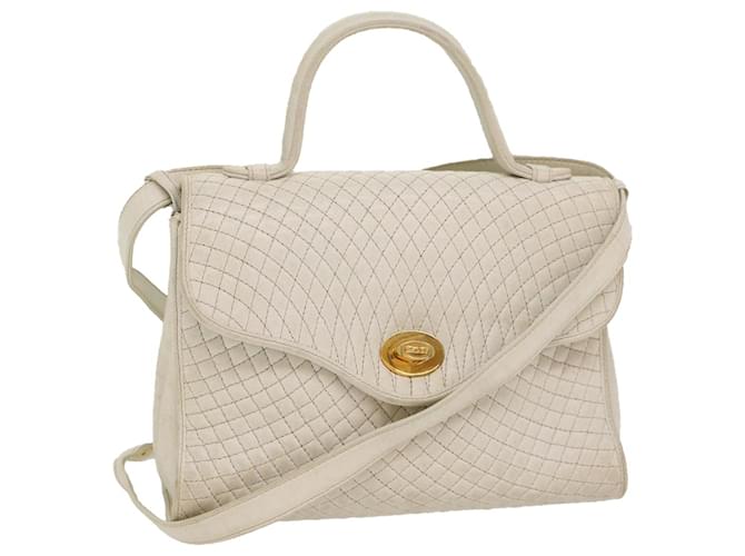 BALLY Quilted Hand Bag Leather 2way White Auth yb388  ref.1104055