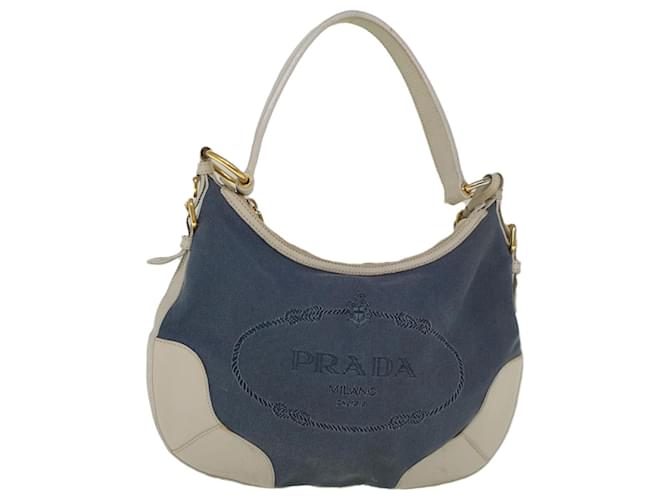 PRADA Shoulder Bag Canvas Leather Blue Auth yk9150 Cloth ref