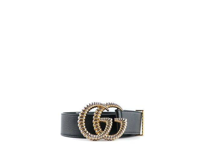 GUCCI - Cinto com fivela GG em couro liso preto (T85)