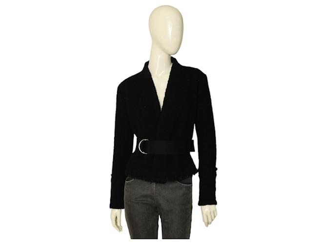 IRO Vipeana Black Boucle Wool Knit Belted Fitted Cardigan Wrap Jacket side 36  ref.1104318