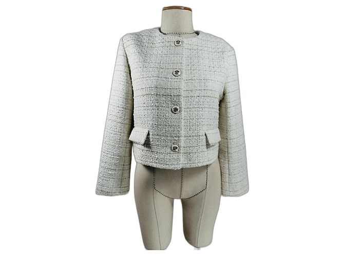 Sandro Tweed Blazer Ecru Gold Size 40 Multiple colors