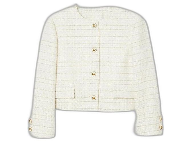Blazer Sandro de tweed ecru e dourado Tamanho 42 Multicor
