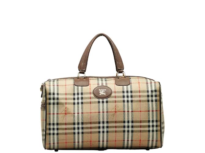 Burberry Haymarket Check Canvas Boston Bag Brown Cloth  ref.1104374