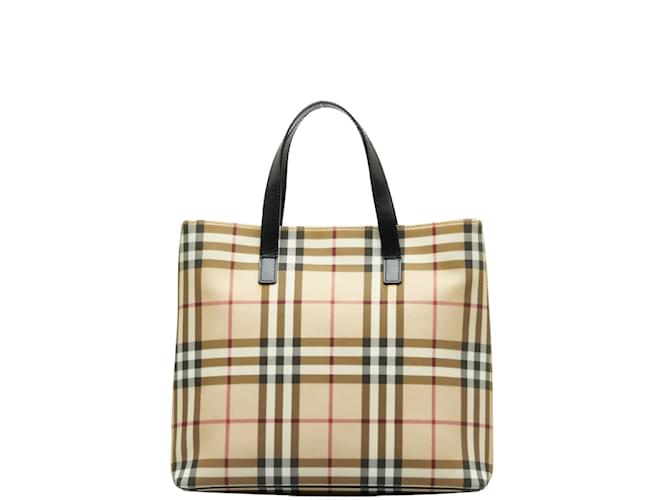 Burberry Canvas-Einkaufstasche mit House Check-Muster Braun Leinwand  ref.1104377