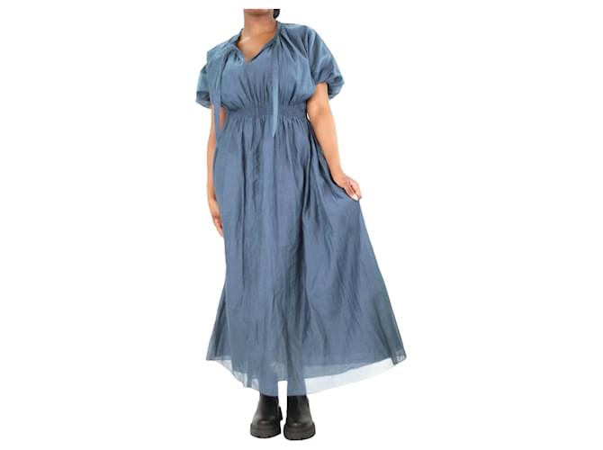Autre Marque Blue puff short-sleeved maxi dress - size UK 16 Cotton  ref.1104382