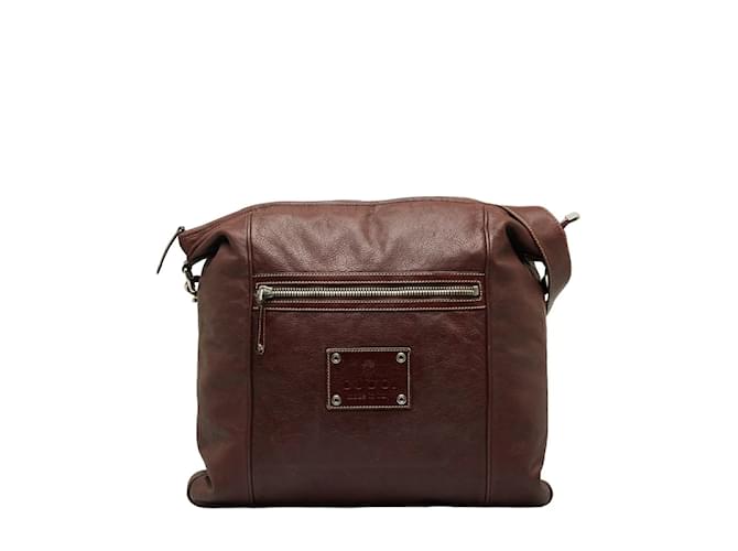 Gucci Leather Crest Messenger Bag 189684 Brown  ref.1104425