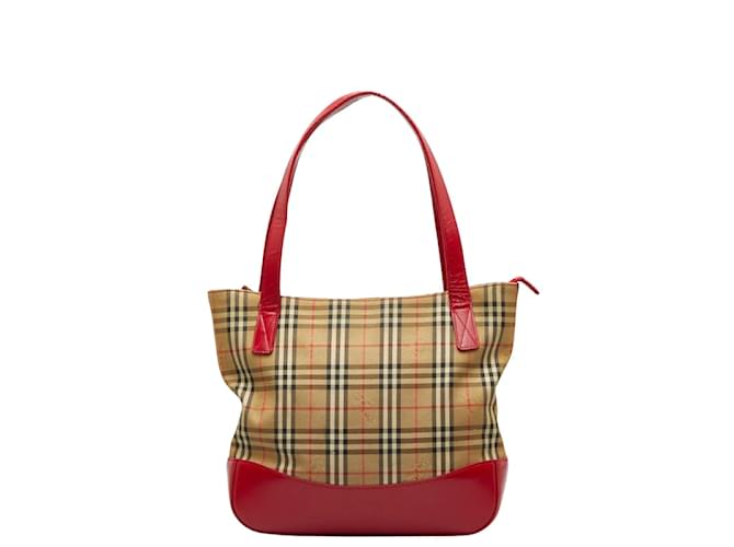 Burberry Haymarket Karierte Tragetasche aus Canvas und Leder Braun Leinwand  ref.1104432