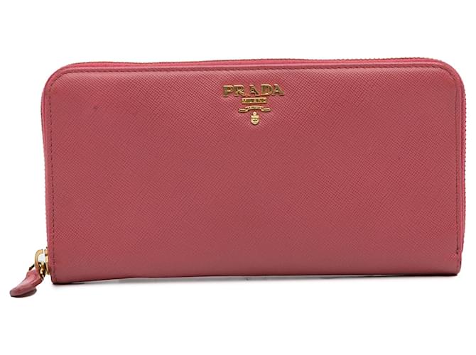 Prada Pink Saffiano Zip Around Long Wallet Leather Pony-style calfskin  ref.1104502