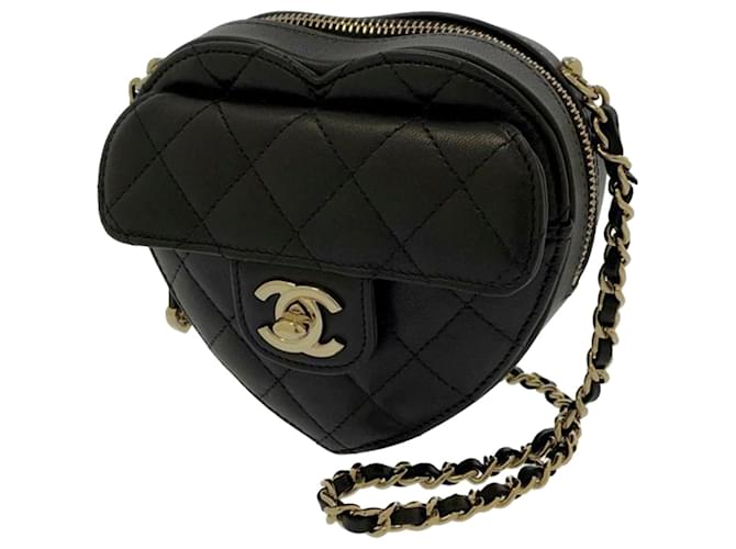 Chanel Black Mini CC in Love Heart Crossbody Bag Leather Pony-style calfskin  ref.1104554