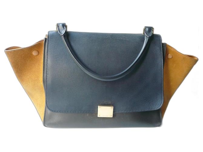 Céline CELINE Sac trapèze bimatière tricolore correct Cuir Bleu Marine  ref.1104672