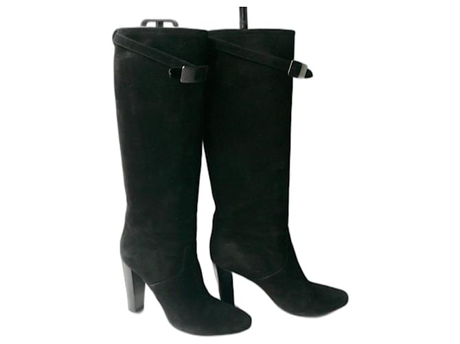 Hermès HERMES Hohe Stiefel aus schwarzem Wildleder, weiches Obermaterial, sehr guter Zustand T39,5 IT  ref.1104677