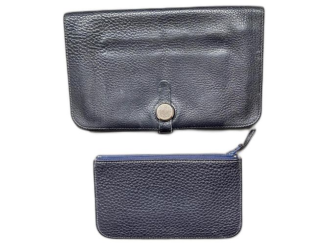 Hermès Dogon Duo Wallet Dark Blue Togo Leather