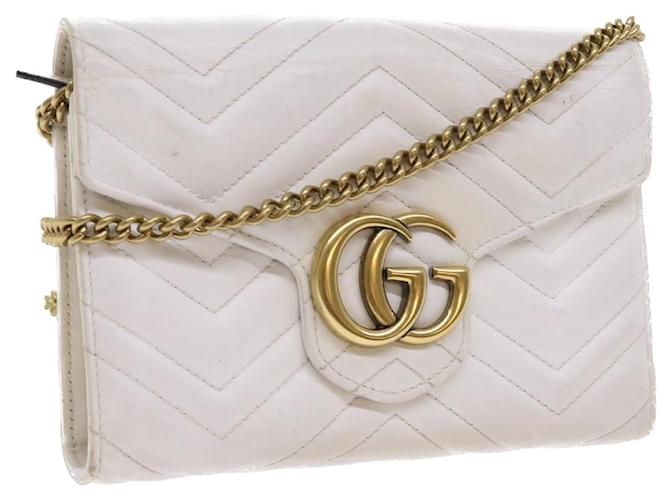 GUCCI Chain Shoulder Bag Leather White 474575 2149 Auth bs8823  ref.1104753