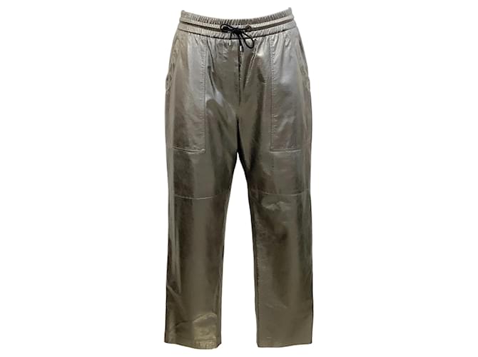 Brunello Cucinelli Silver Leather Drawstring Pants Silvery  ref.1105506