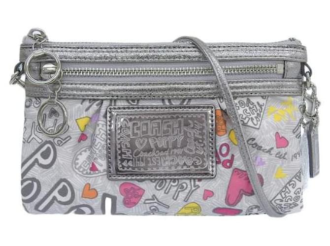 Coach Borsa a tracolla in tela con cuore di papavero Grigio  ref.1105546