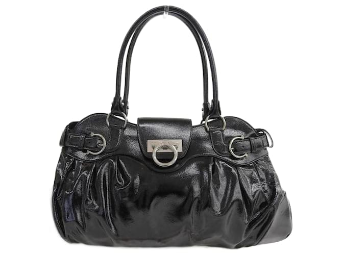 Salvatore Ferragamo Patent Leather Gancini Handbag AB-21 5370 Black  ref.1105558
