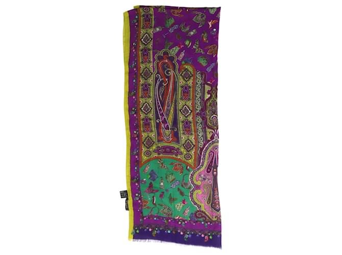 Etro Purple paisley printed scarf Silk  ref.1105594