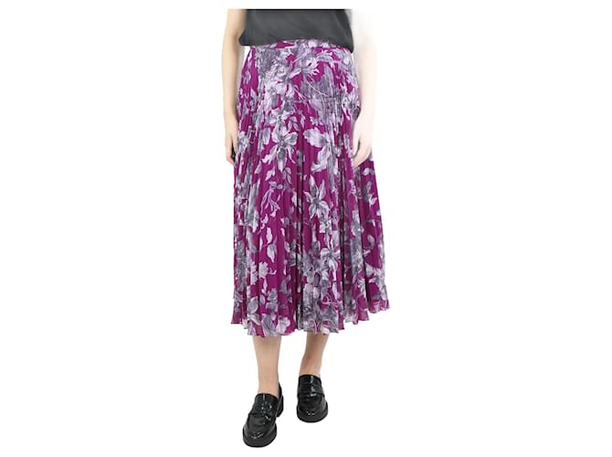 Erdem Purple floral printed midi skirt with pleats - size UK 10 Polyester  ref.1105598