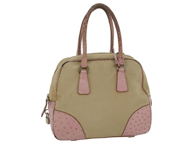 PRADA Hand Bag Canvas Leather Beige Pink Auth 56274 Cloth  ref.1105732