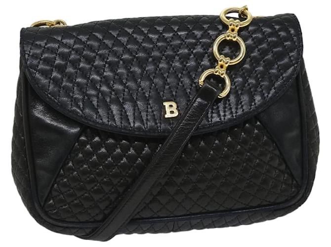 BALLY Quilted Shoulder Bag Leather Black Auth bs9082  ref.1105738