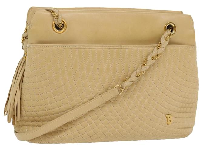 BALLY Quilted Shoulder Bag Leather Beige Auth yb383  ref.1105749